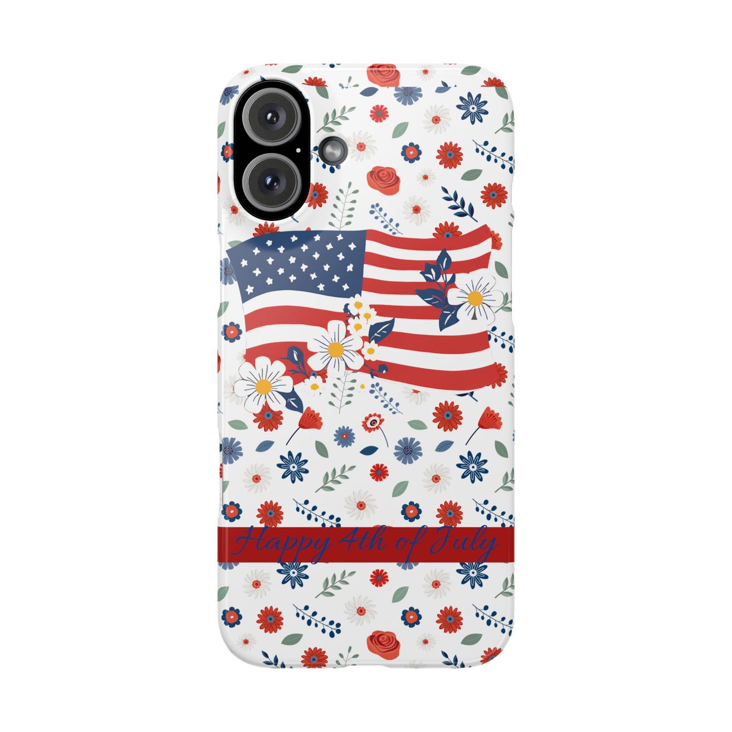 Patriotic Floral Phone Case, Slim Phone Case, USA Flag Case, Fourth of July Gift, Floral Design, Red White Blue Decor