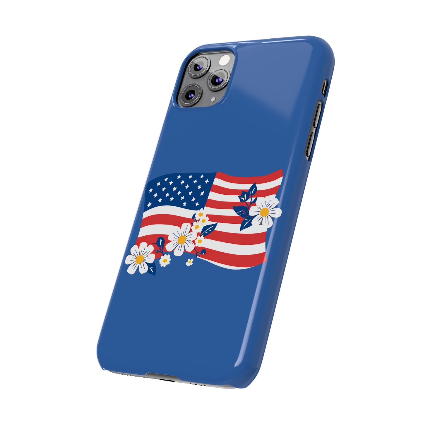 Patriotic Floral Phone Case - Slim Case for iPhone, Independence Day, Memorial Day, American Flag Design, Gifts for Her