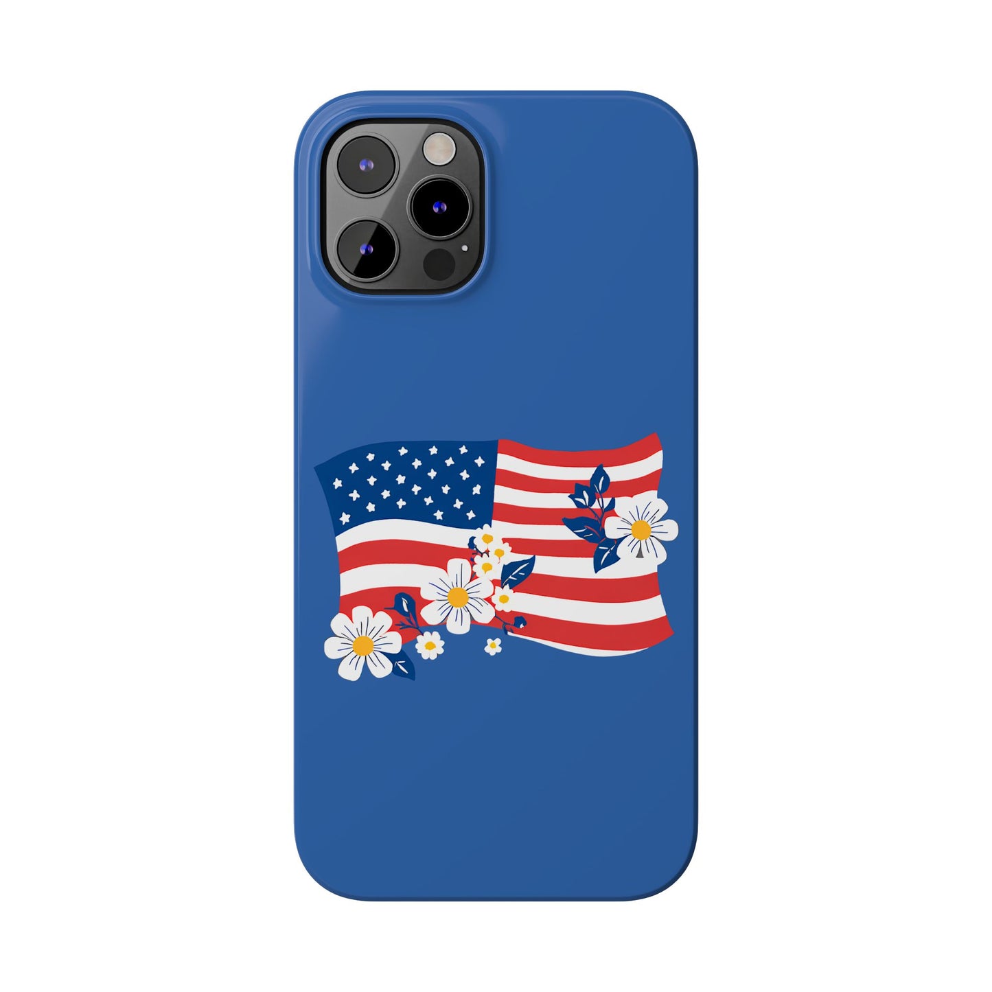 Patriotic Floral Phone Case - Slim Case for iPhone, Independence Day, Memorial Day, American Flag Design, Gifts for Her