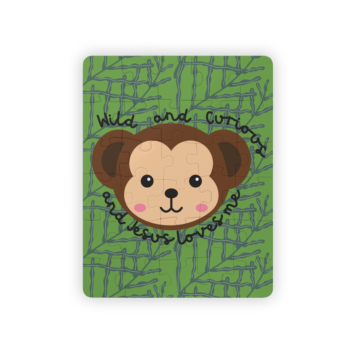 Kids Puzzle - Cute Monkey 'Wild and Curious and Jesus Loves Me'