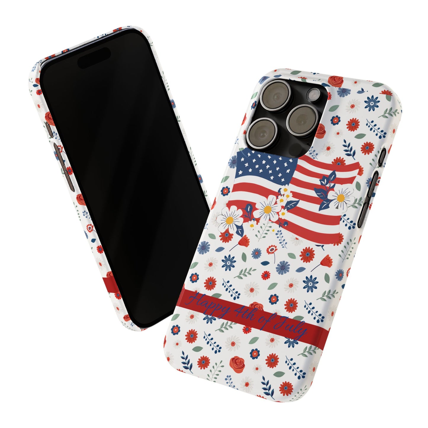 Patriotic Floral Phone Case, Slim Phone Case, USA Flag Case, Fourth of July Gift, Floral Design, Red White Blue Decor
