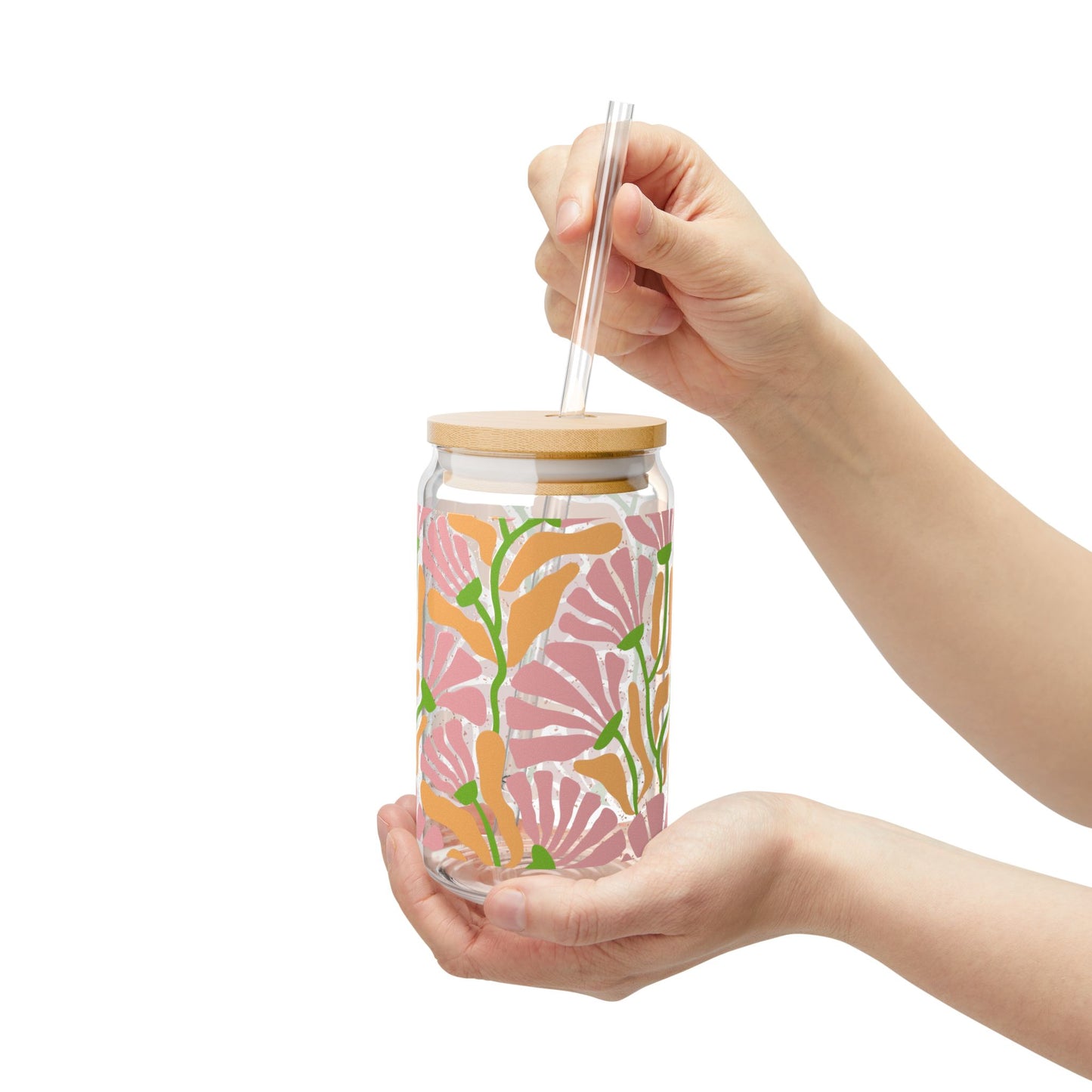 Floral 16oz Sipper Glass with Bamboo Lid - Eco-Friendly Drinkware