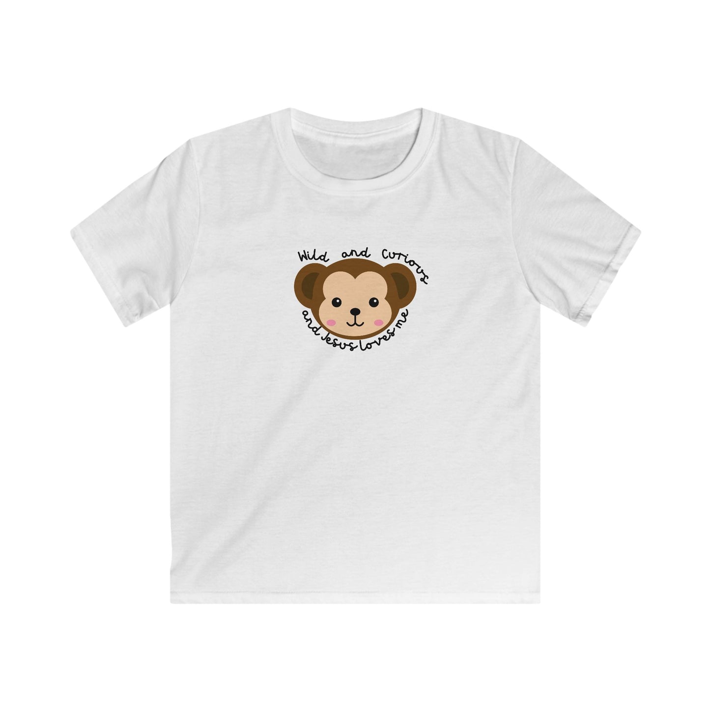 Kids Tee - Cute Monkey Wild and Curious Jesus Loves Me Design