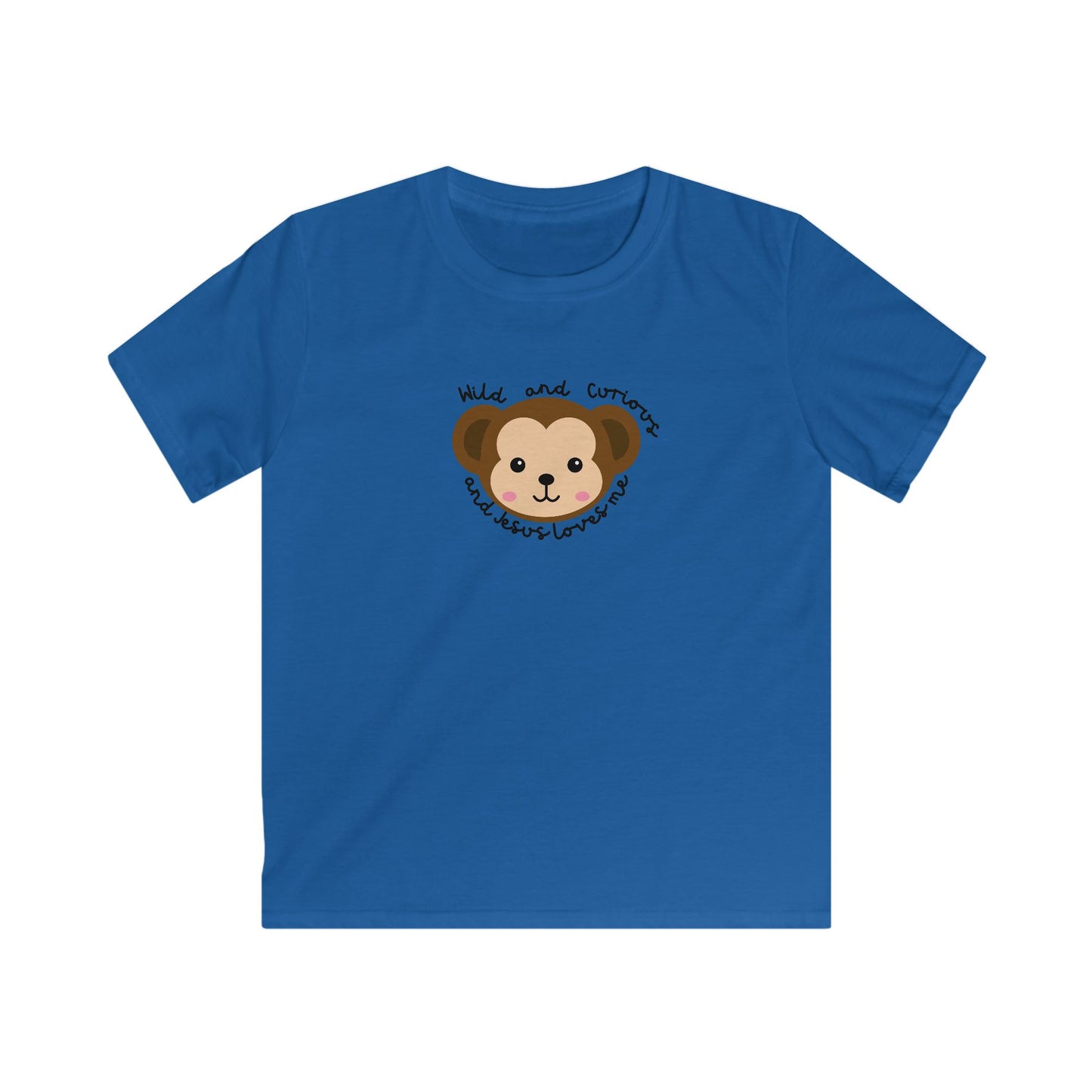 Kids Tee - Cute Monkey Wild and Curious Jesus Loves Me Design