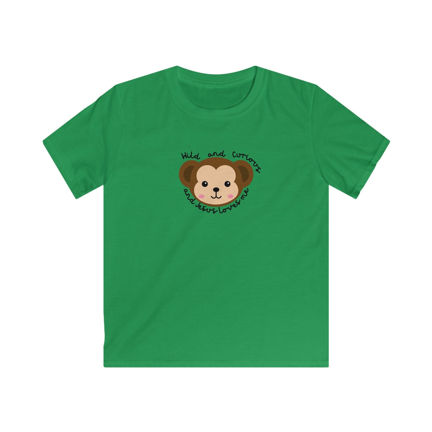 Kids Tee - Cute Monkey Wild and Curious Jesus Loves Me Design