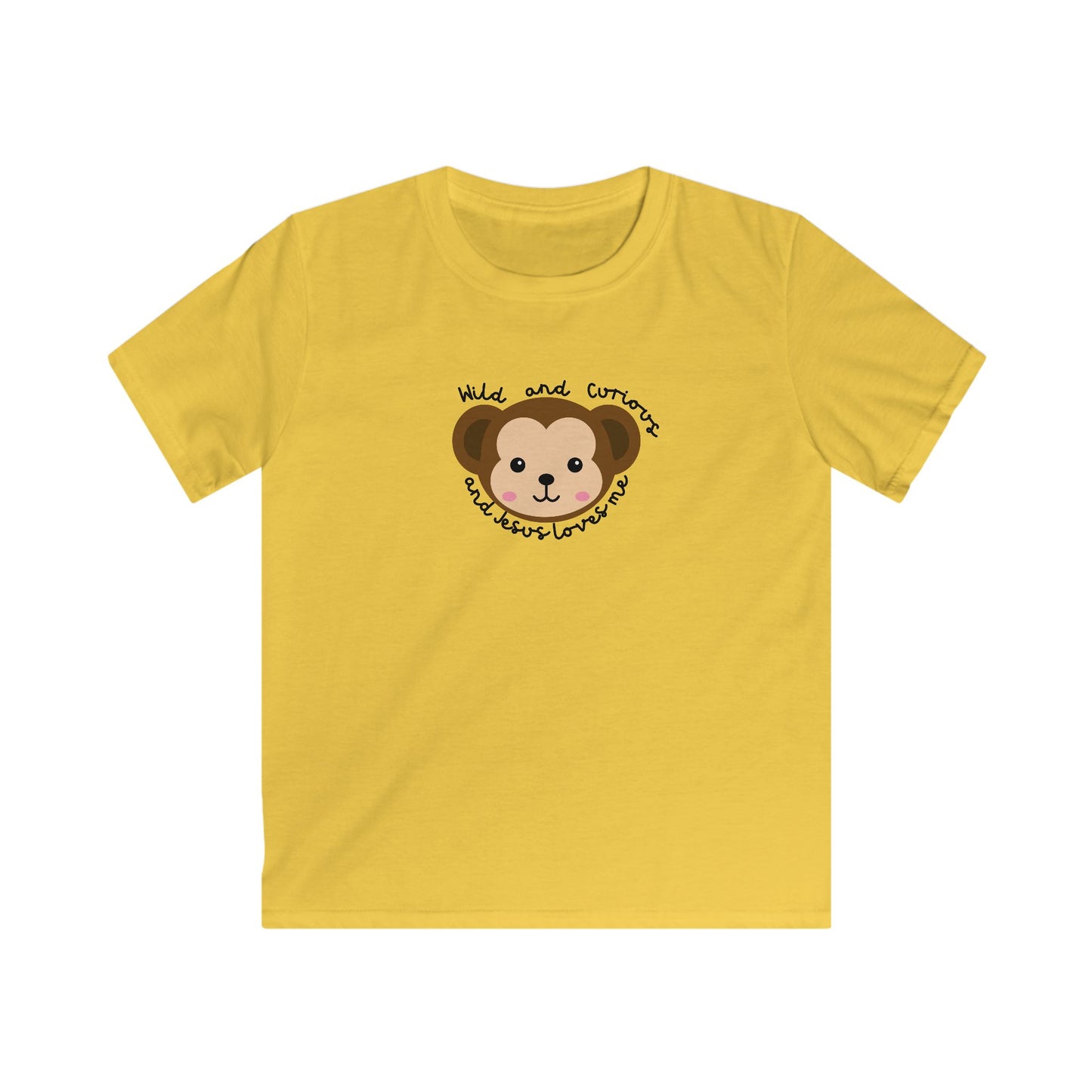 Kids Tee - Cute Monkey Wild and Curious Jesus Loves Me Design