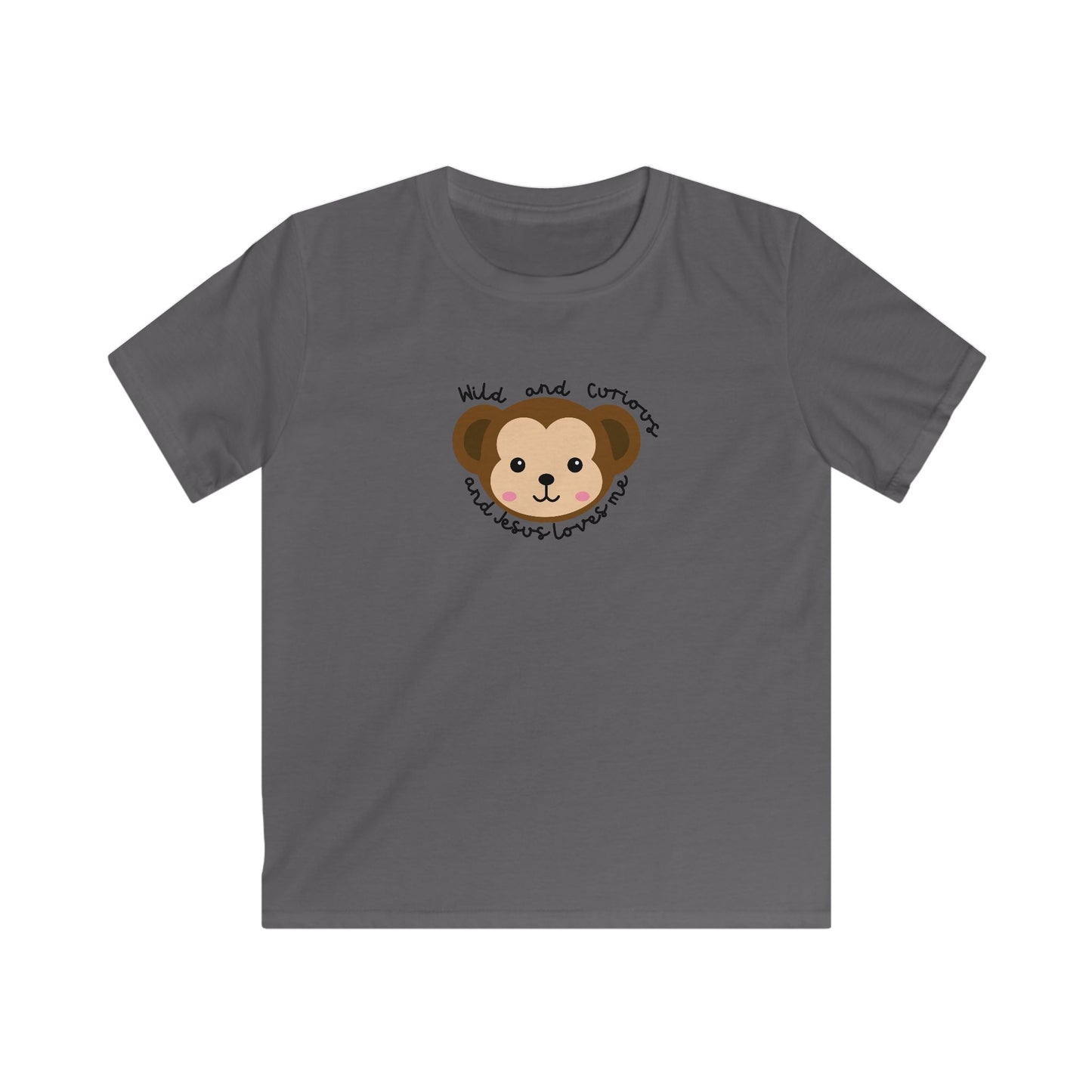 Kids Tee - Cute Monkey Wild and Curious Jesus Loves Me Design