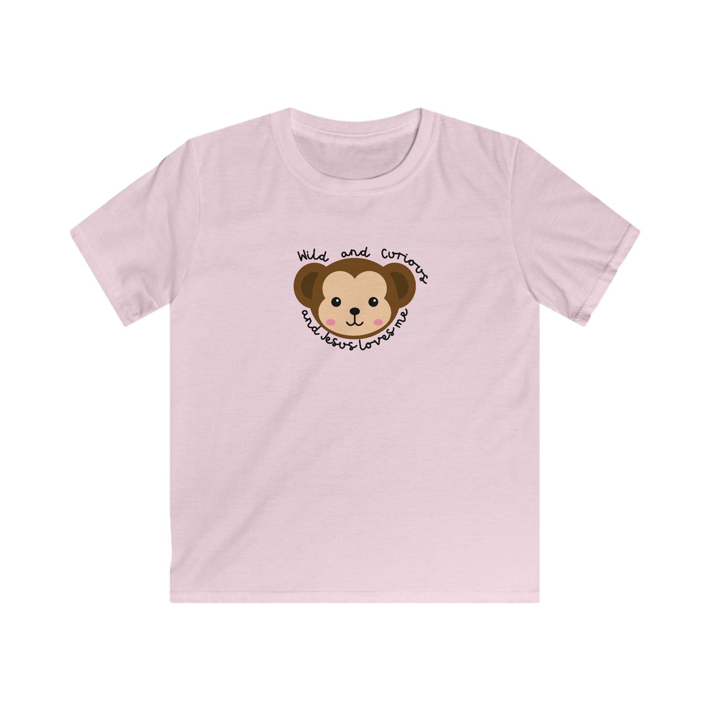 Kids Tee - Cute Monkey Wild and Curious Jesus Loves Me Design
