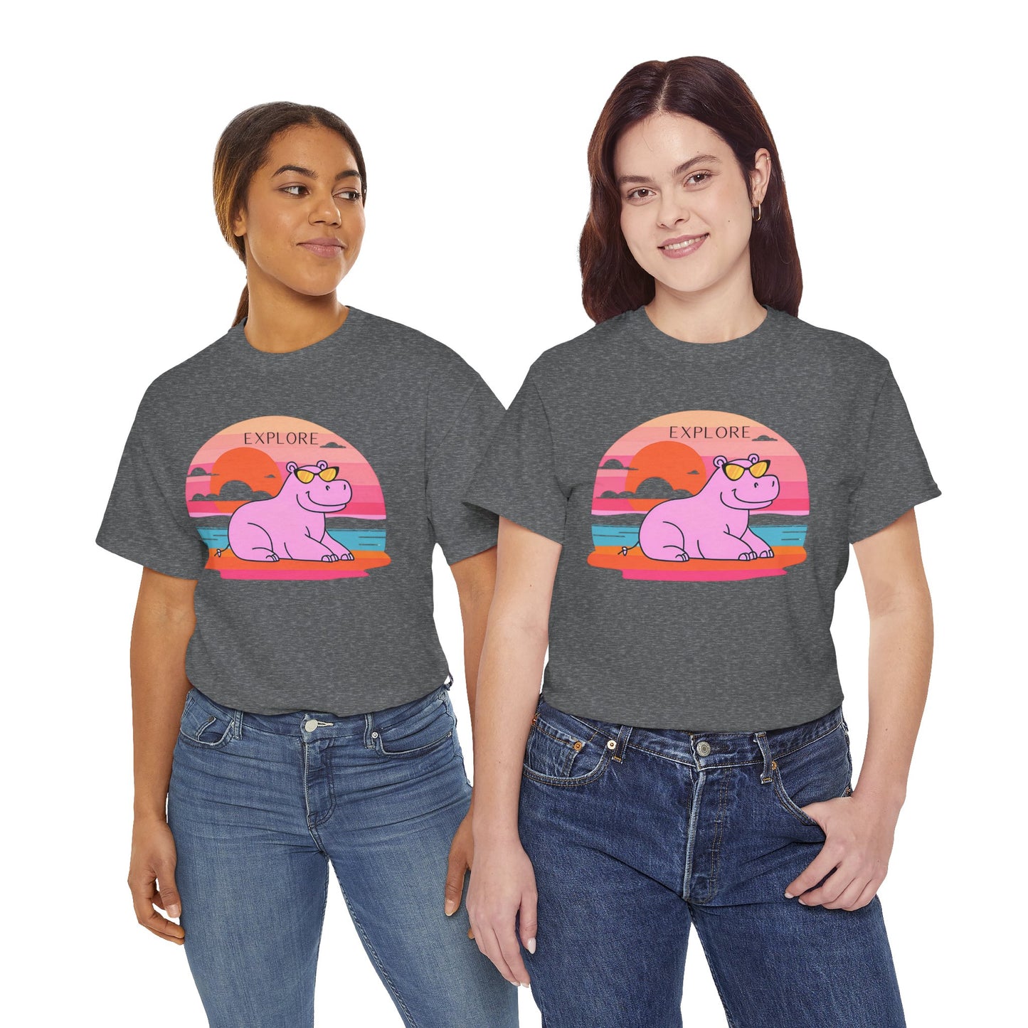 Cute Hippo 'Explore' Tee - Summer Fun