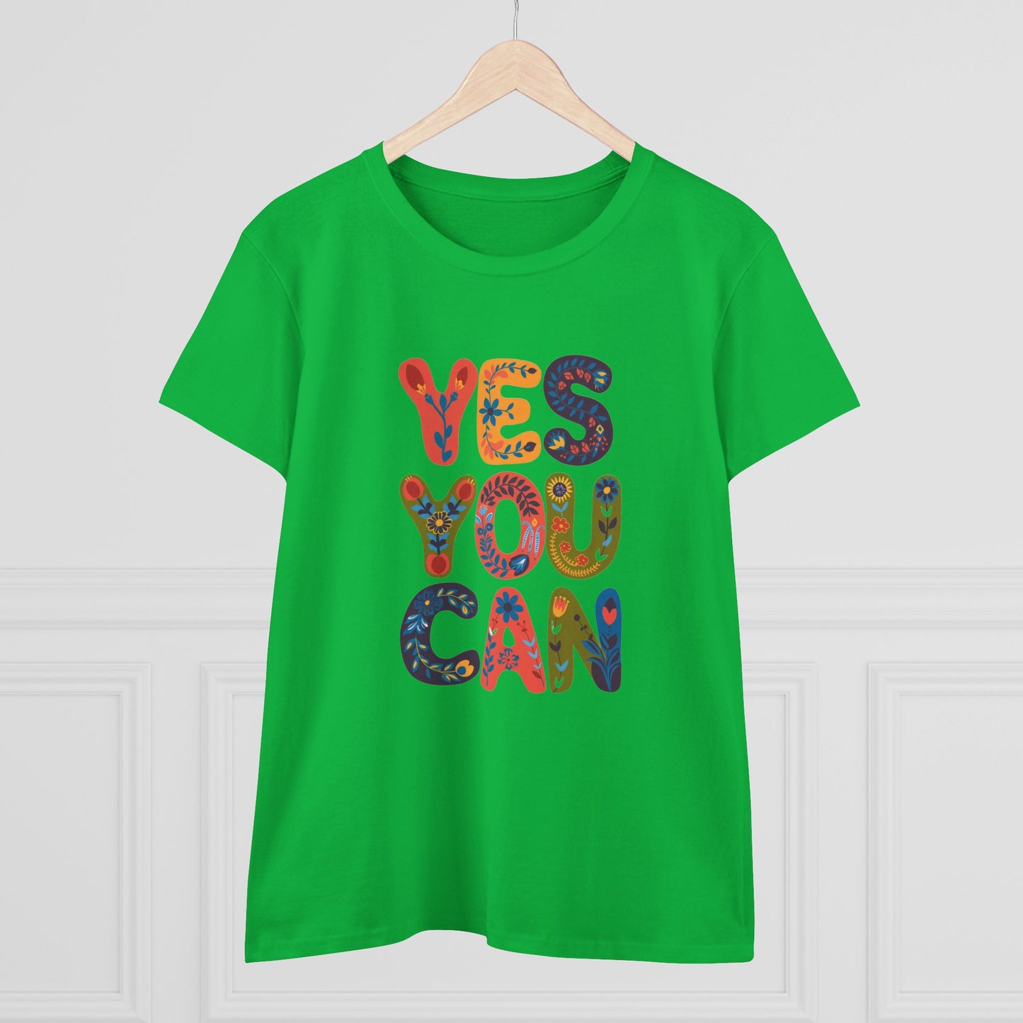 Inspirational Women's Midweight Cotton Tee - "YES YOU CAN"