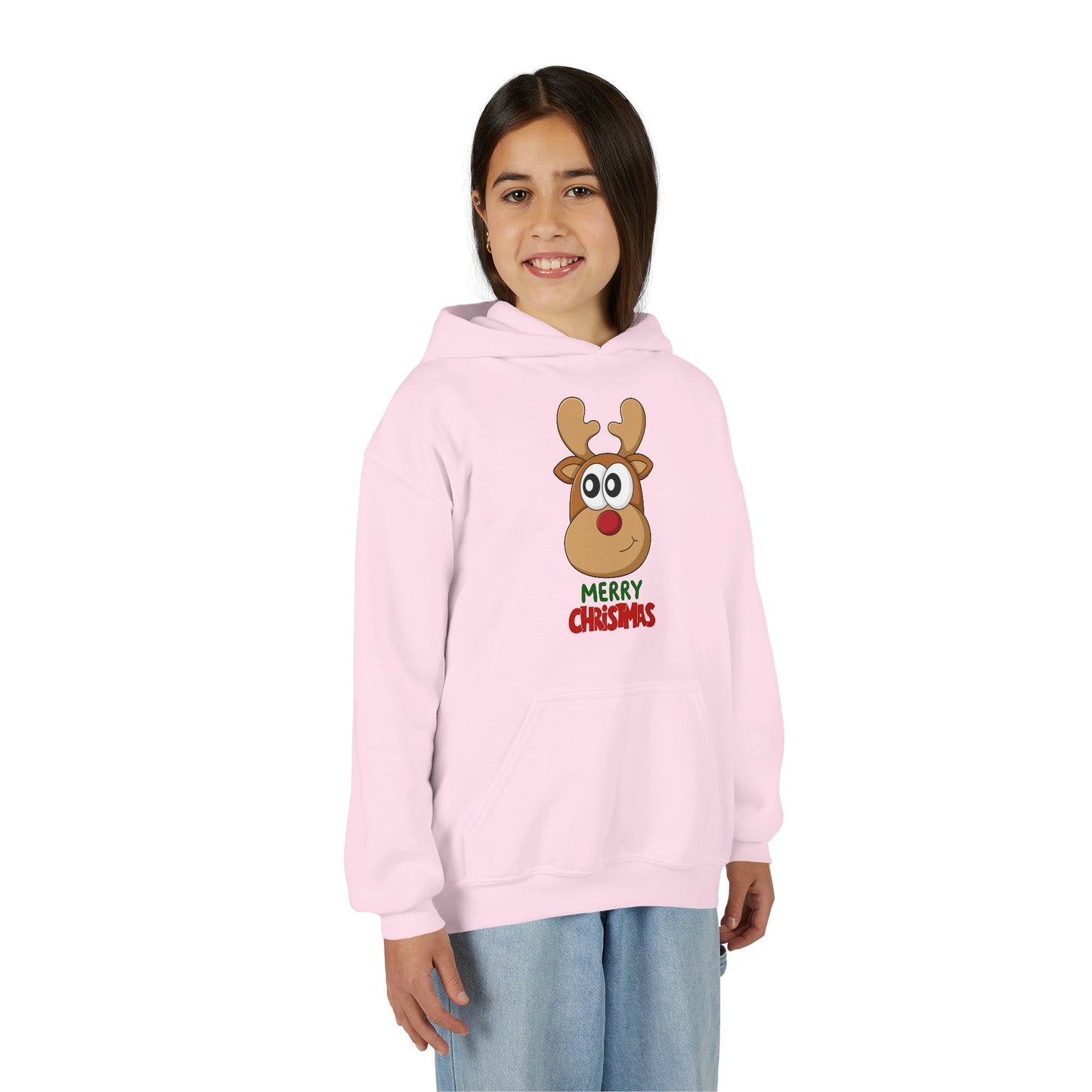 Youth Christmas Reindeer Hoodie - Cute "Merry Christmas" Holiday Pullover