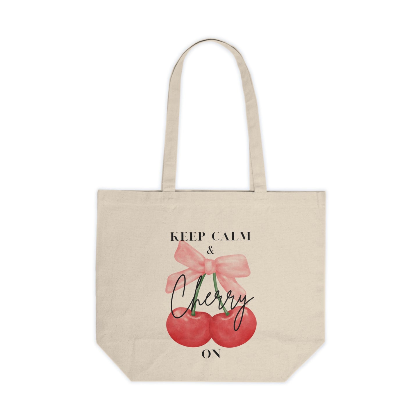 Keep Calm & Cherry On Canvas Tote Bag - Cute Reusable Shopping Bag for Garden Lovers