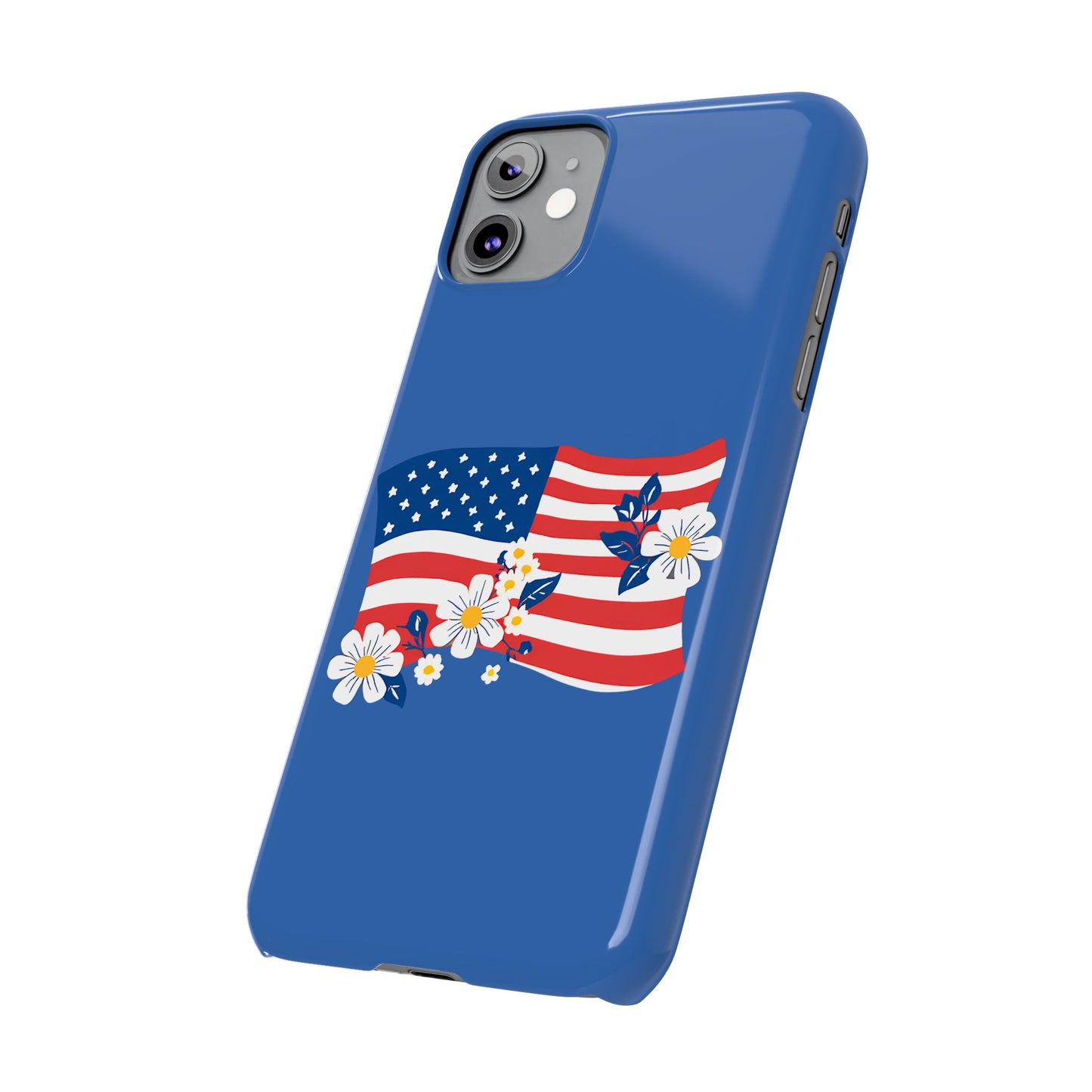 Patriotic Floral Phone Case - Slim Case for iPhone, Independence Day, Memorial Day, American Flag Design, Gifts for Her