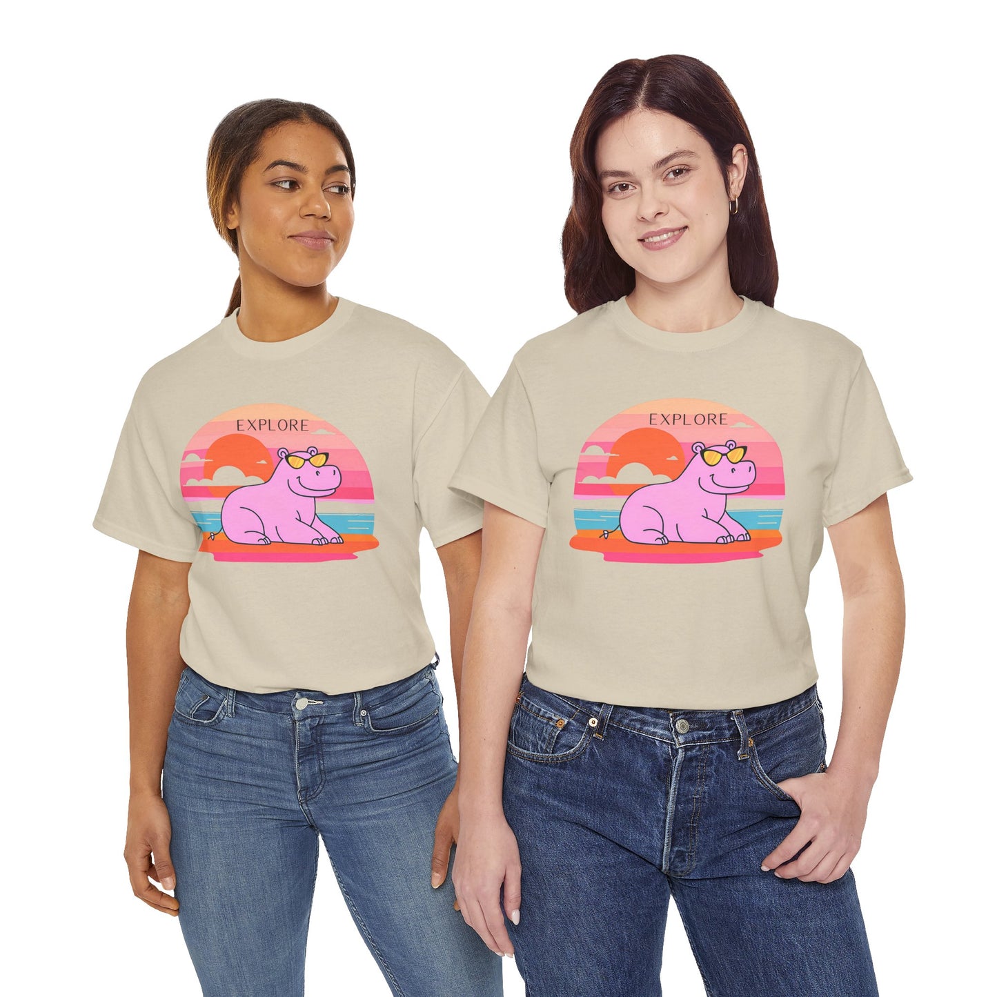 Cute Hippo 'Explore' Tee - Summer Fun