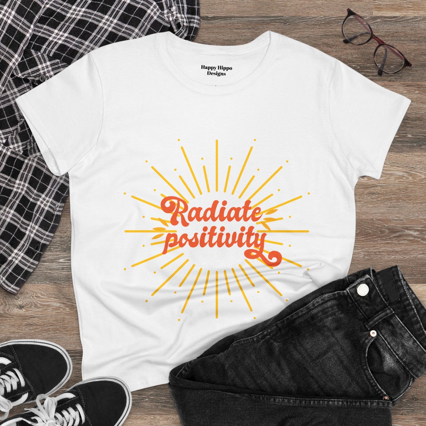 Radiate Positivity Women's Midweight Cotton Tee - Uplifting Summer T-Shirt