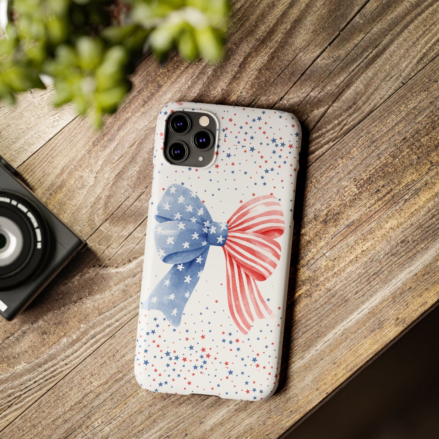 Patriotic Slim Phone Cases with Bow Design, Cute Phone Covers, Summer Accessories, Fourth of July Gift, Trendy Tech