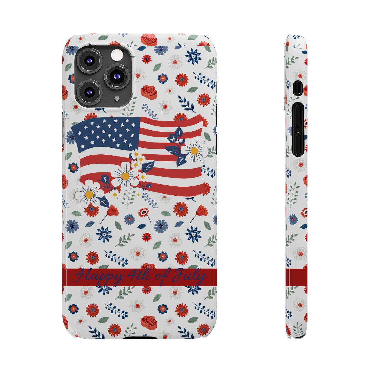 Patriotic Floral Phone Case, Slim Phone Case, USA Flag Case, Fourth of July Gift, Floral Design, Red White Blue Decor