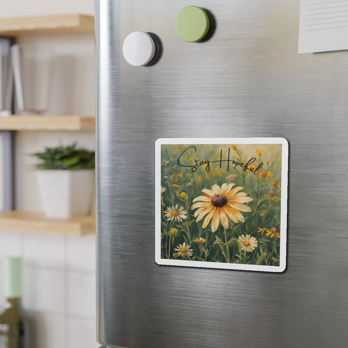 Inspirational Die-Cut Magnet - 'Stay Hopeful' Floral Design