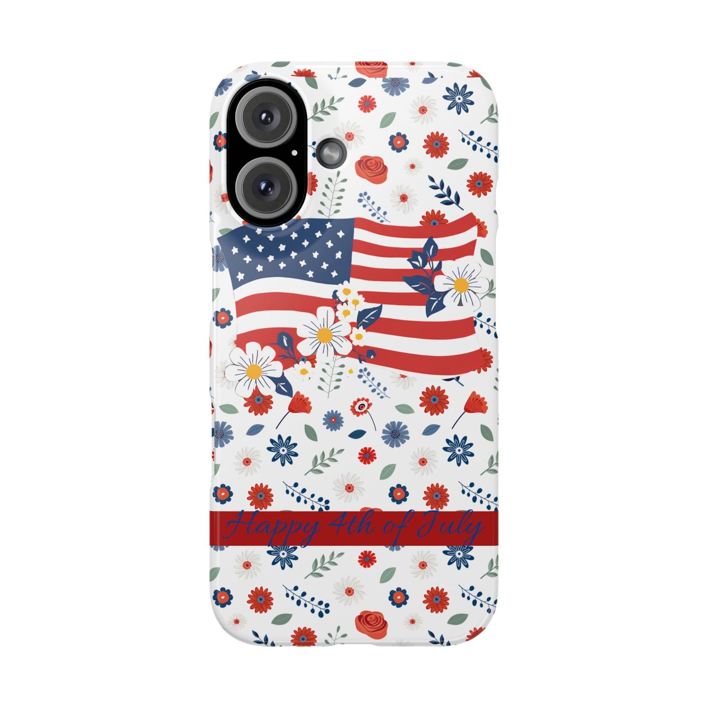 Patriotic Floral Phone Case, Slim Phone Case, USA Flag Case, Fourth of July Gift, Floral Design, Red White Blue Decor