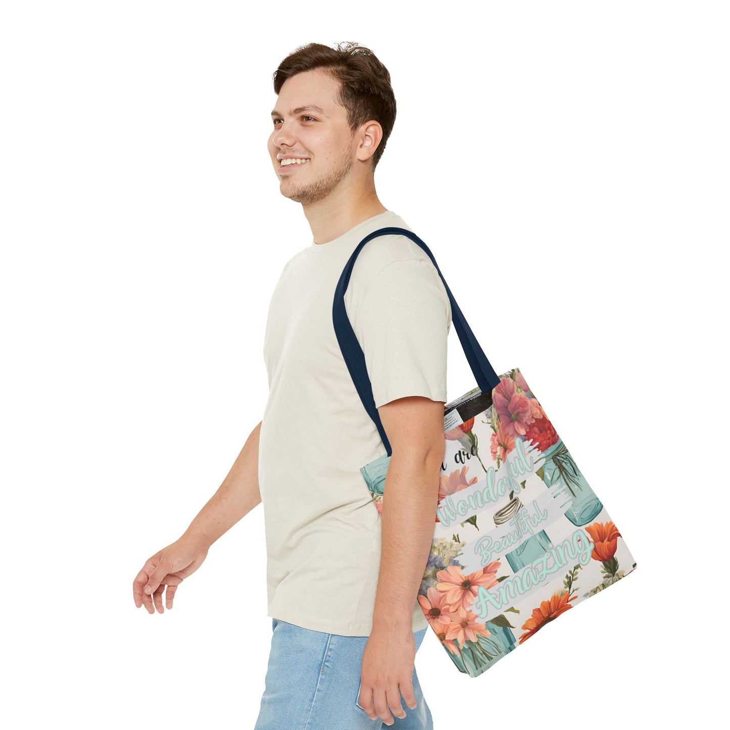 Floral Inspirational Tote Bag - You Are Wonderful, Beautiful, Amazing