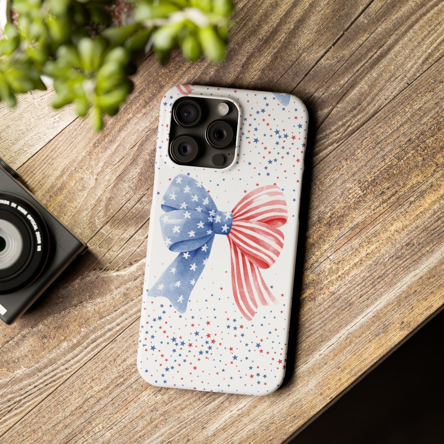 Patriotic Slim Phone Cases with Bow Design, Cute Phone Covers, Summer Accessories, Fourth of July Gift, Trendy Tech