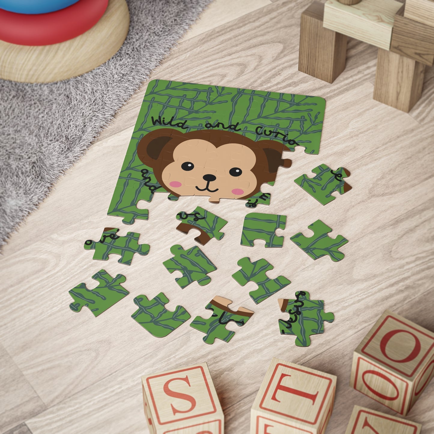 Kids Puzzle - Cute Monkey 'Wild and Curious and Jesus Loves Me'