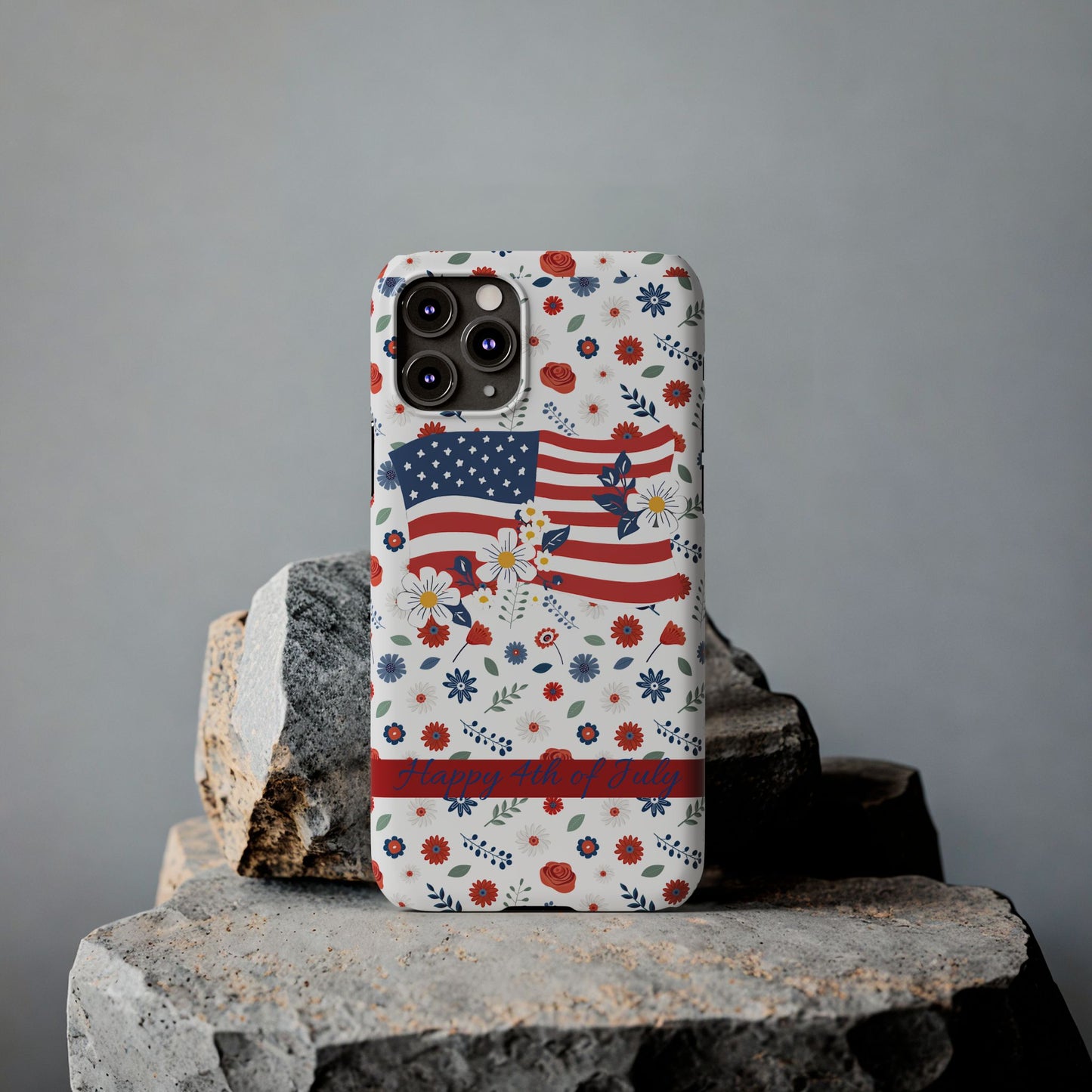 Patriotic Floral Phone Case, Slim Phone Case, USA Flag Case, Fourth of July Gift, Floral Design, Red White Blue Decor