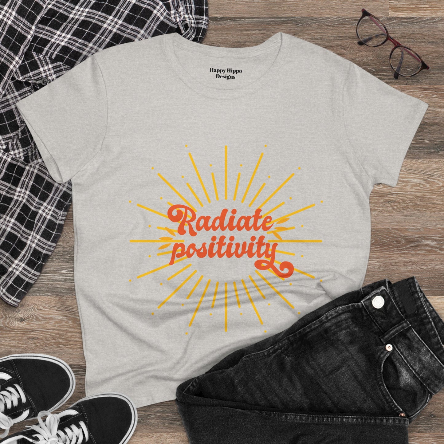 Radiate Positivity Women's Midweight Cotton Tee - Uplifting Summer T-Shirt