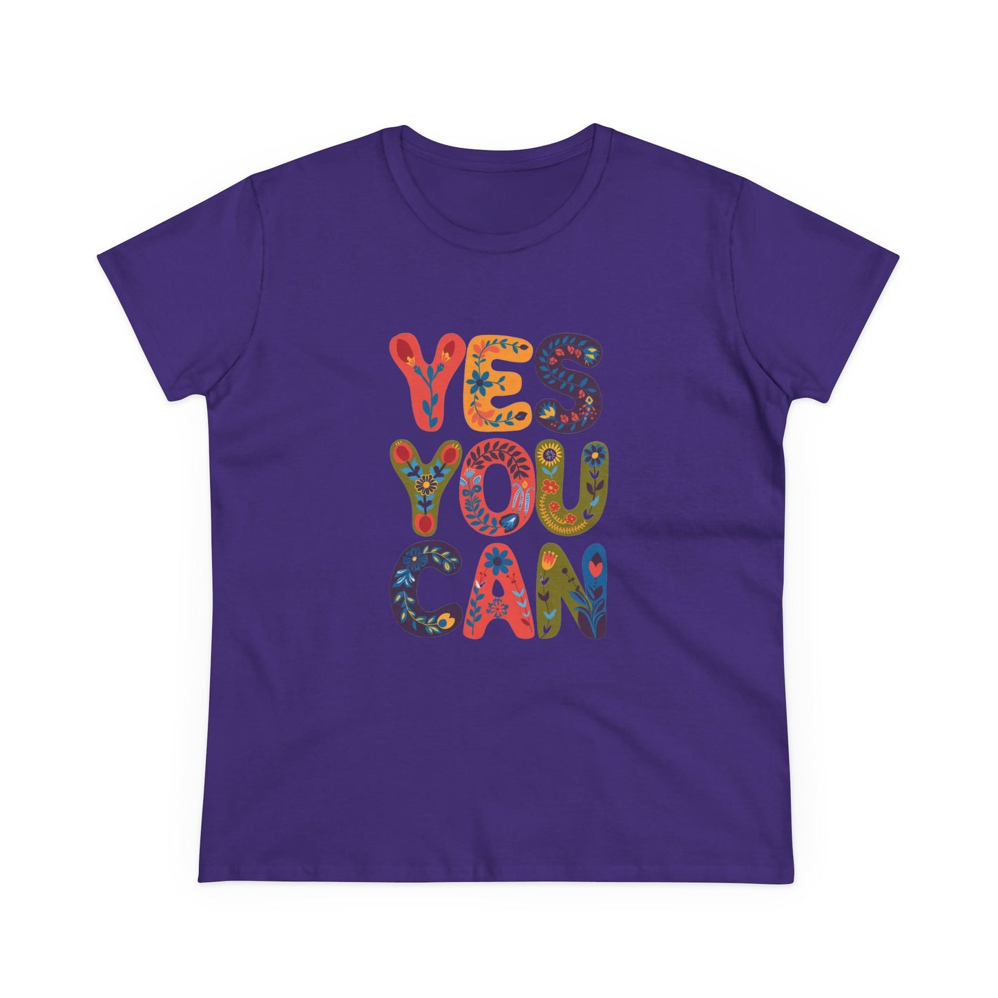 Inspirational Women's Midweight Cotton Tee - "YES YOU CAN"