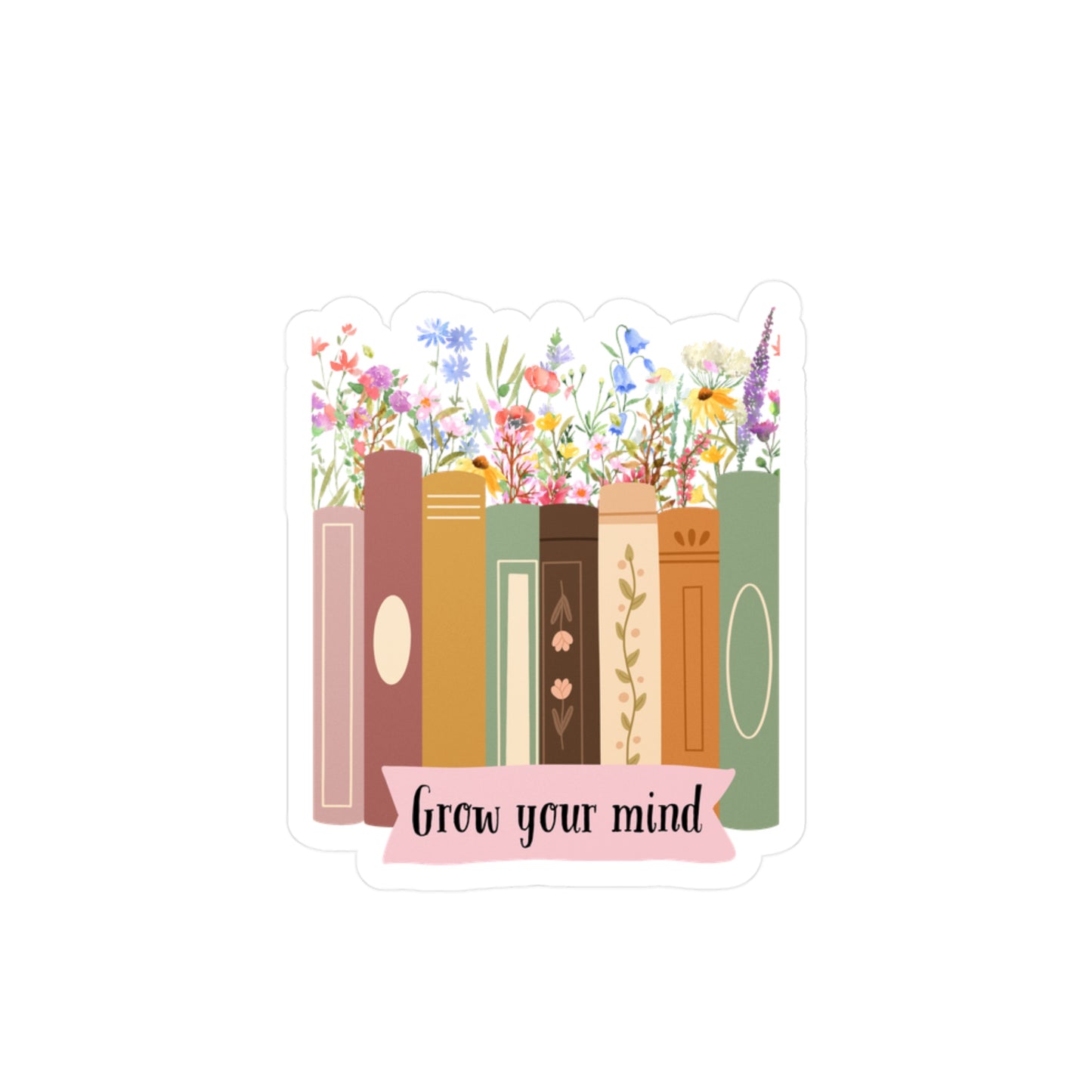 Grow Your Mind Floral Book Stickers - Inspirational Kiss-Cut Vinyl Decals for Book Lovers