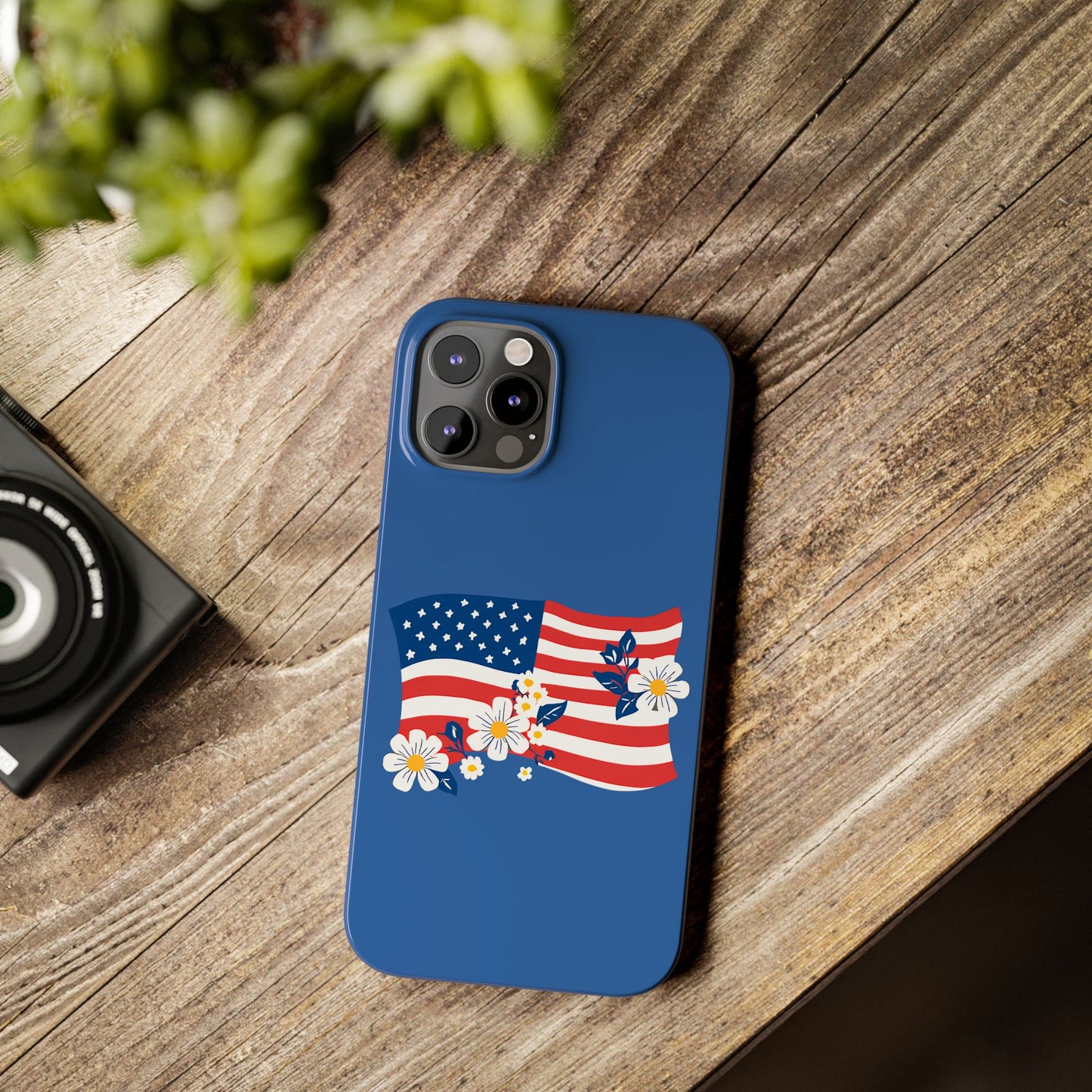 Patriotic Floral Phone Case - Slim Case for iPhone, Independence Day, Memorial Day, American Flag Design, Gifts for Her