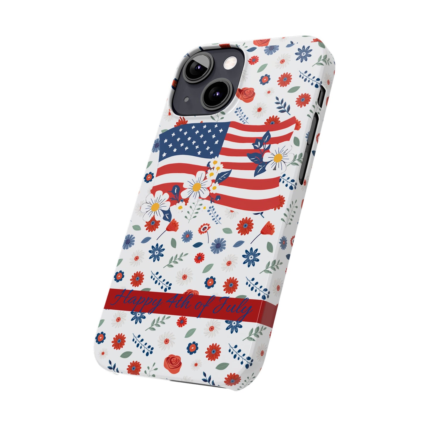 Patriotic Floral Phone Case, Slim Phone Case, USA Flag Case, Fourth of July Gift, Floral Design, Red White Blue Decor