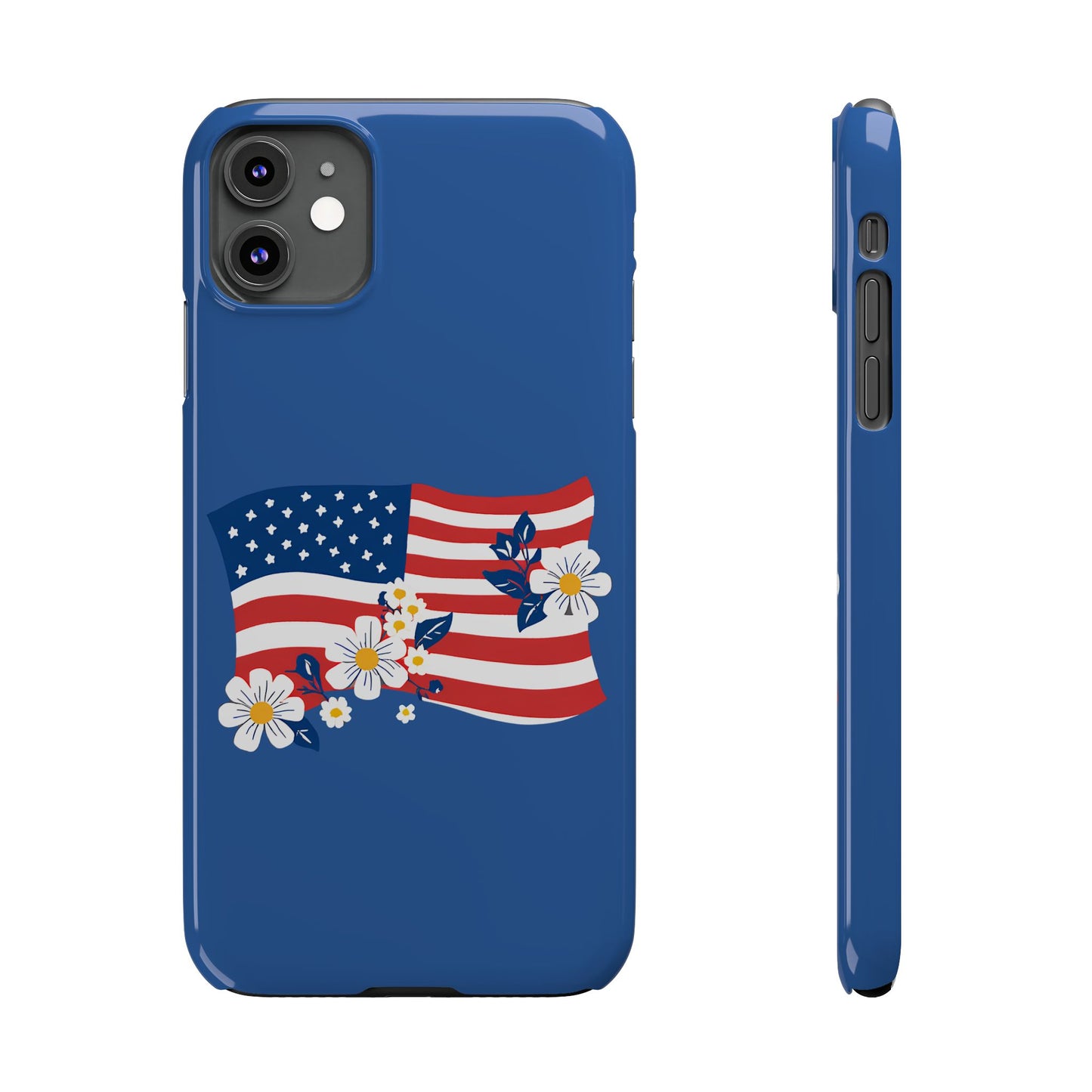 Patriotic Floral Phone Case - Slim Case for iPhone, Independence Day, Memorial Day, American Flag Design, Gifts for Her