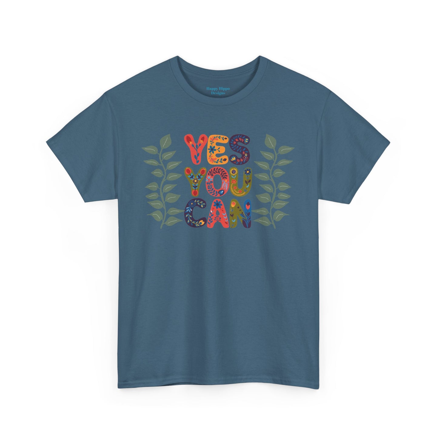 Motivational Unisex Heavy Cotton Tee - 'YES YOU CAN' Floral Design