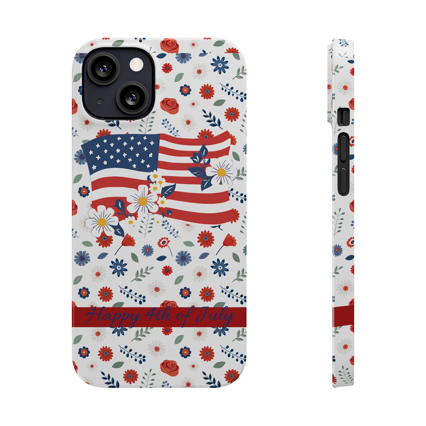 Patriotic Floral Phone Case, Slim Phone Case, USA Flag Case, Fourth of July Gift, Floral Design, Red White Blue Decor