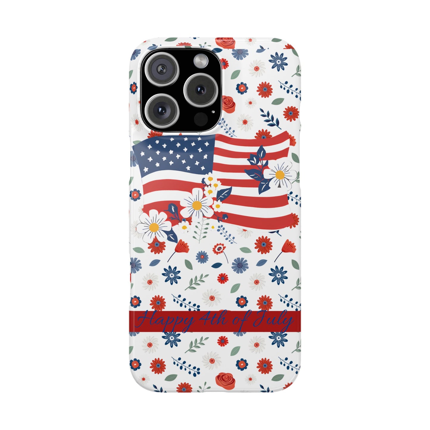 Patriotic Floral Phone Case, Slim Phone Case, USA Flag Case, Fourth of July Gift, Floral Design, Red White Blue Decor