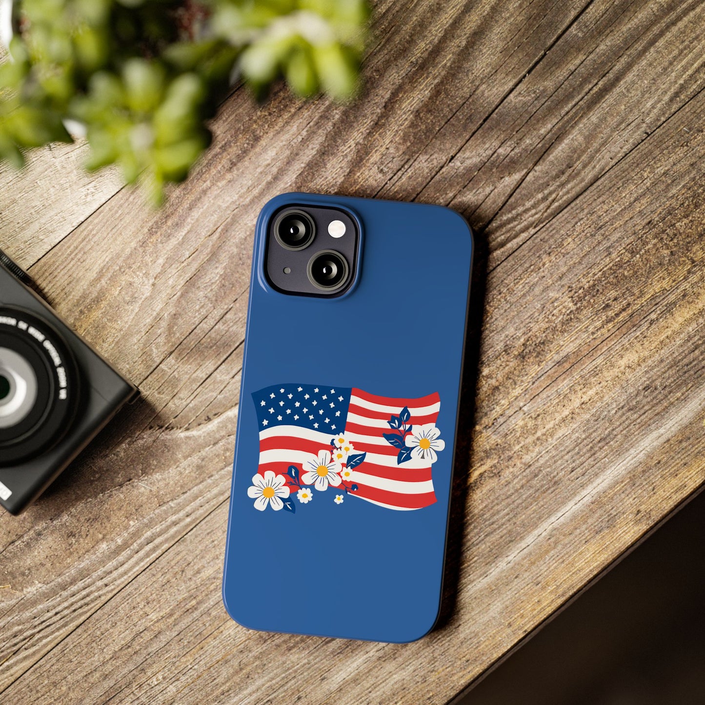 Patriotic Floral Phone Case - Slim Case for iPhone, Independence Day, Memorial Day, American Flag Design, Gifts for Her