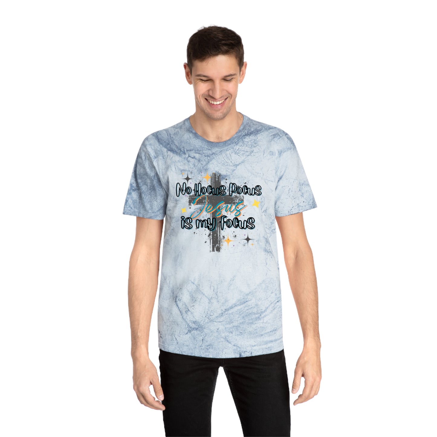 Fall Inspired Unisex Color Blast T-Shirt - No Hocus Pocus, Jesus is My Focus