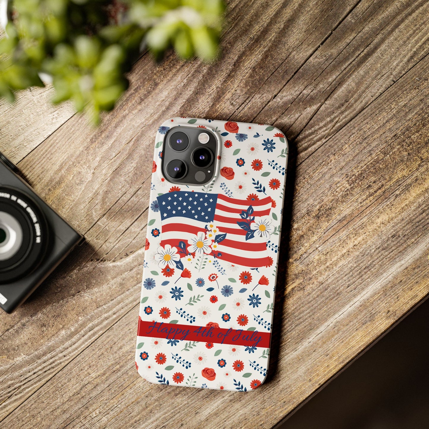 Patriotic Floral Phone Case, Slim Phone Case, USA Flag Case, Fourth of July Gift, Floral Design, Red White Blue Decor