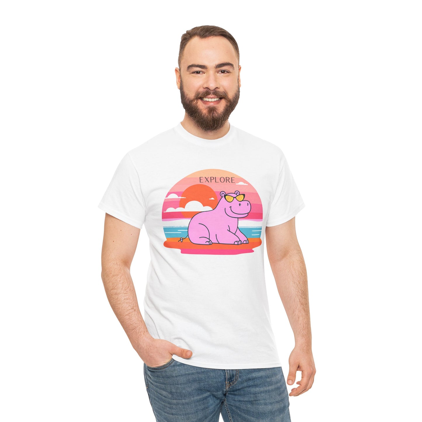 Cute Hippo 'Explore' Tee - Summer Fun