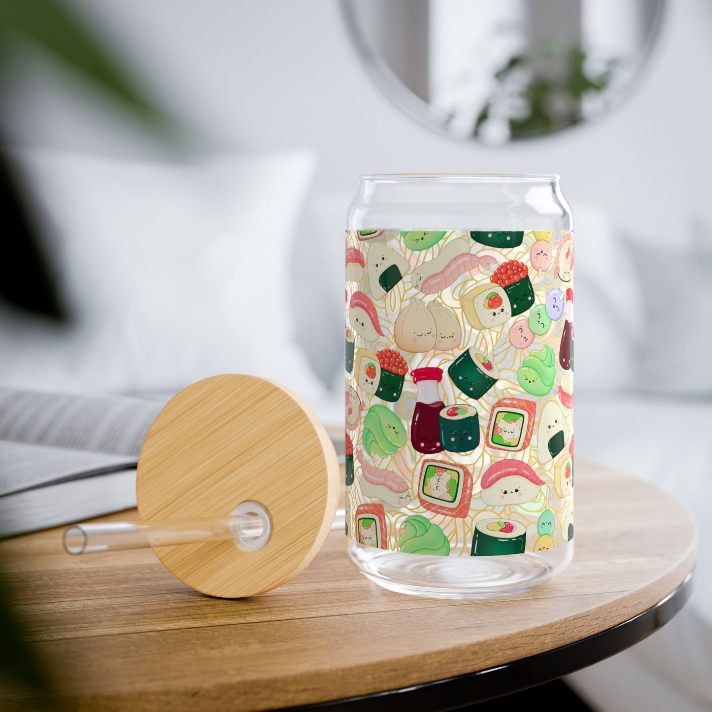Fun Sushi-Themed Sipper Glass – 16oz BPA-Free Drinkware