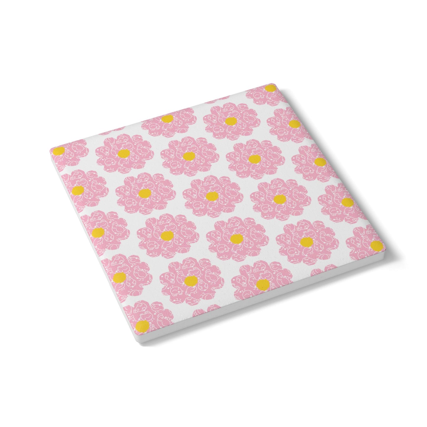 Floral Pink Ceramic Coaster - Aesthetic Home Decor