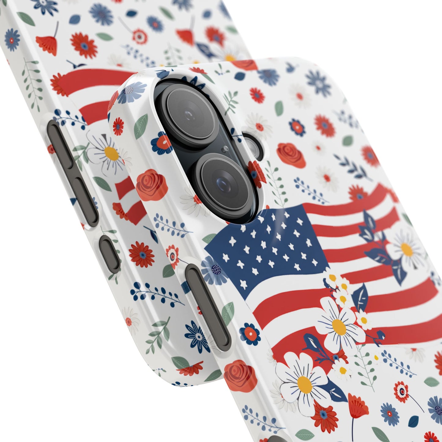 Patriotic Floral Phone Case, Slim Phone Case, USA Flag Case, Fourth of July Gift, Floral Design, Red White Blue Decor