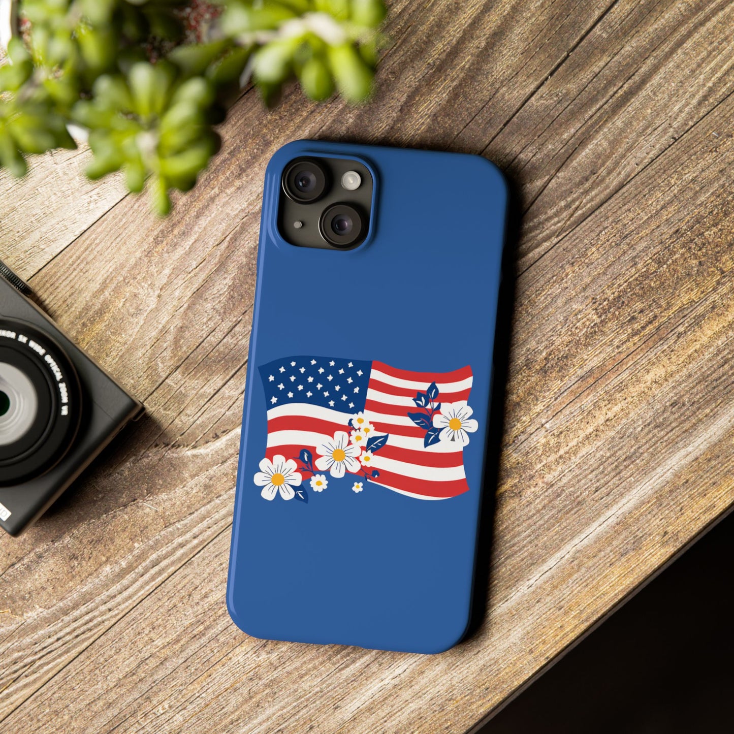 Patriotic Floral Phone Case - Slim Case for iPhone, Independence Day, Memorial Day, American Flag Design, Gifts for Her