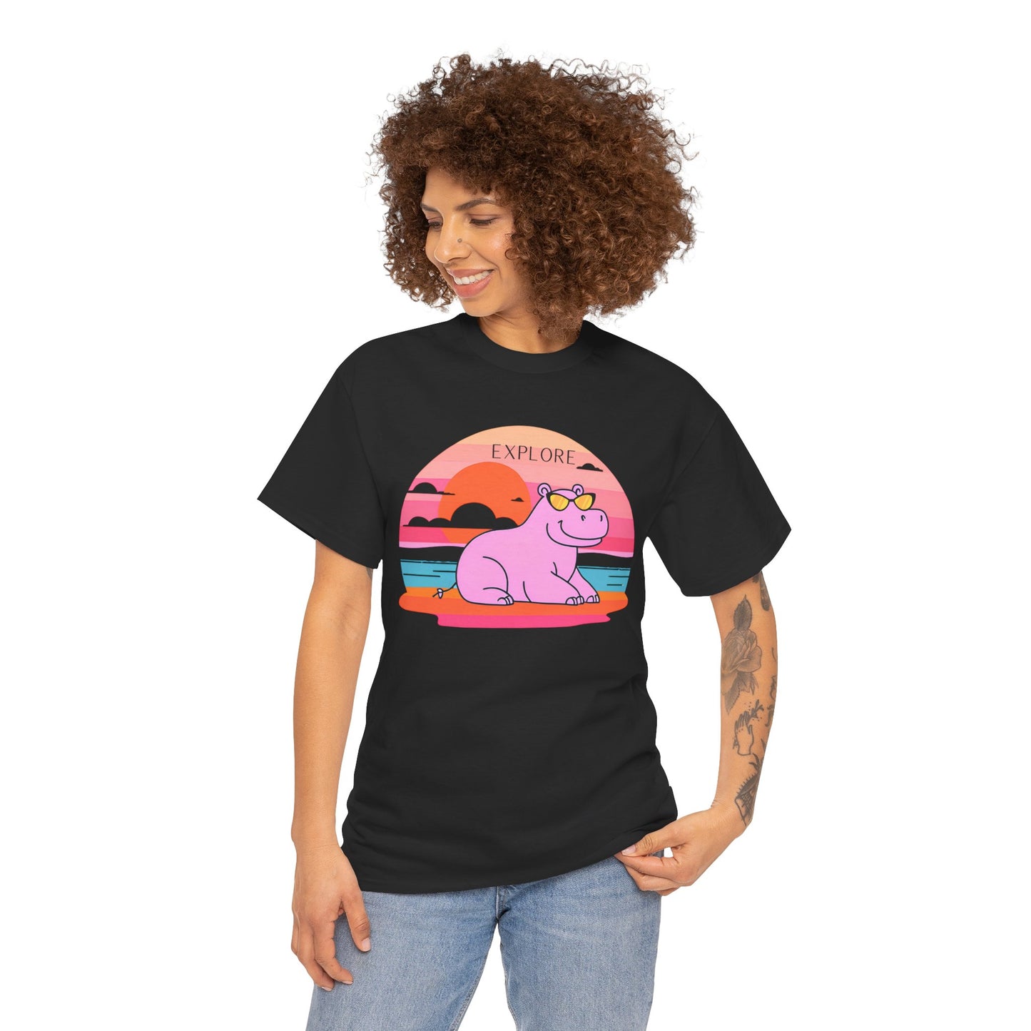 Cute Hippo 'Explore' Tee - Summer Fun