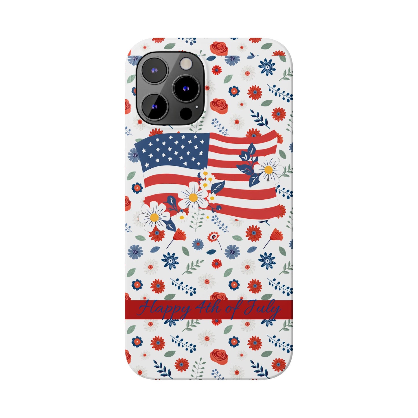 Patriotic Floral Phone Case, Slim Phone Case, USA Flag Case, Fourth of July Gift, Floral Design, Red White Blue Decor
