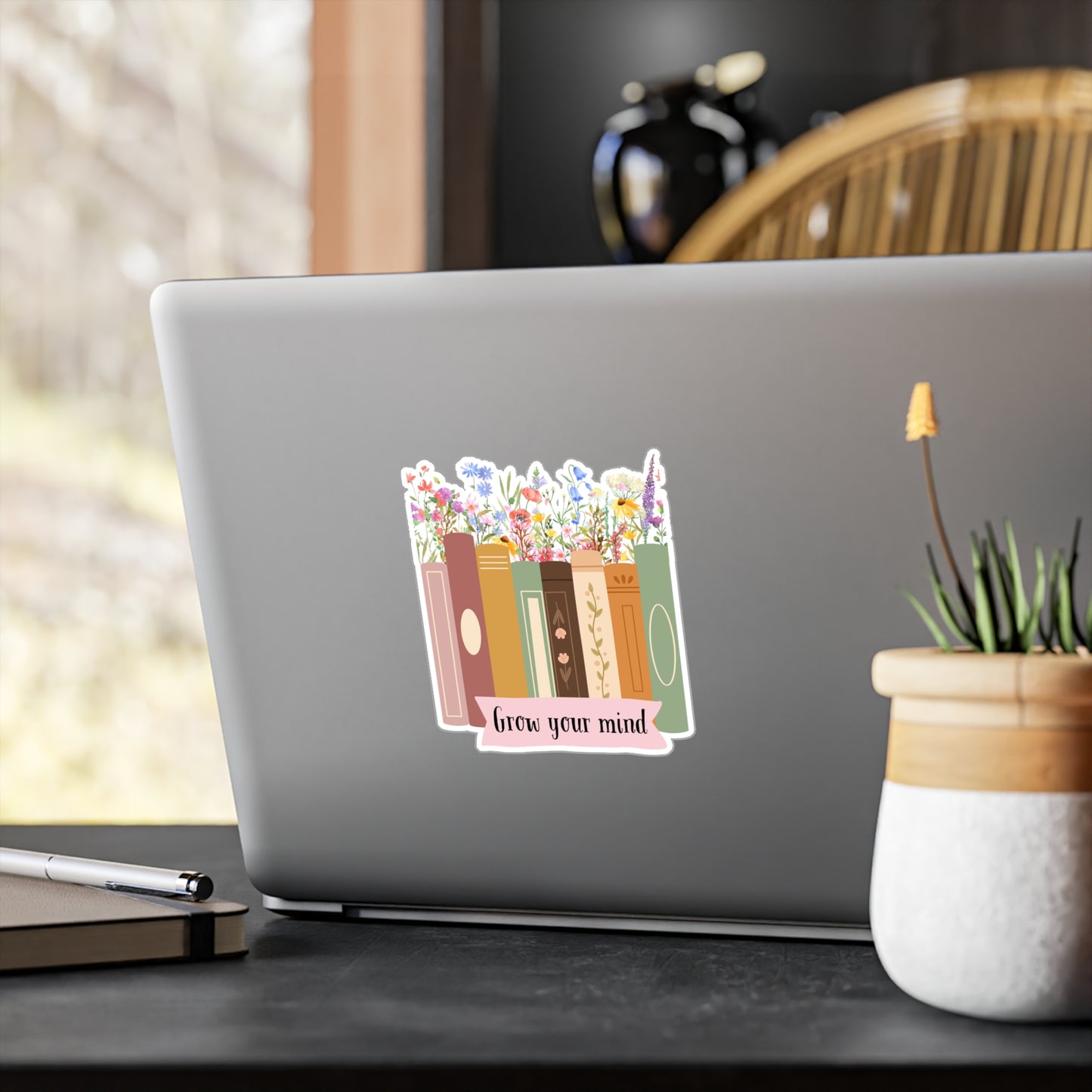 Grow Your Mind Floral Book Stickers - Inspirational Kiss-Cut Vinyl Decals for Book Lovers
