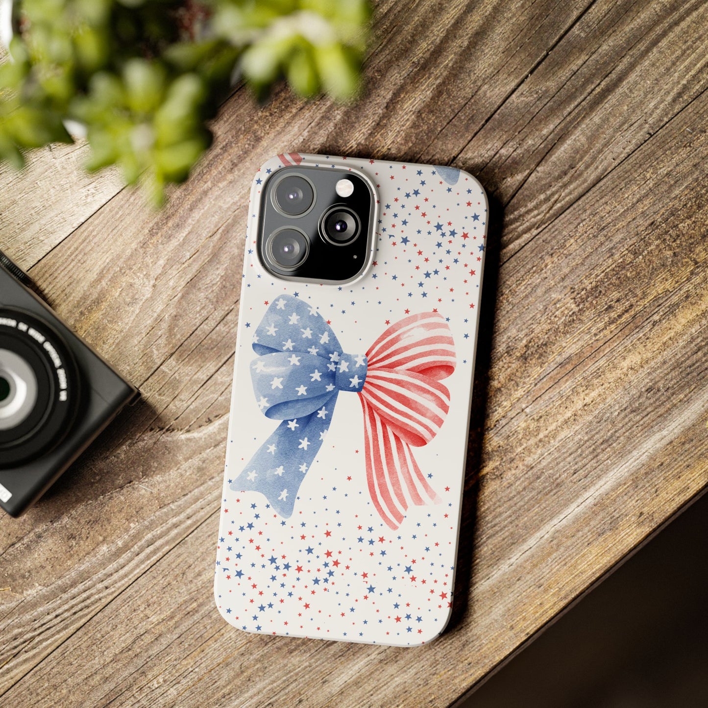 Patriotic Slim Phone Cases with Bow Design, Cute Phone Covers, Summer Accessories, Fourth of July Gift, Trendy Tech