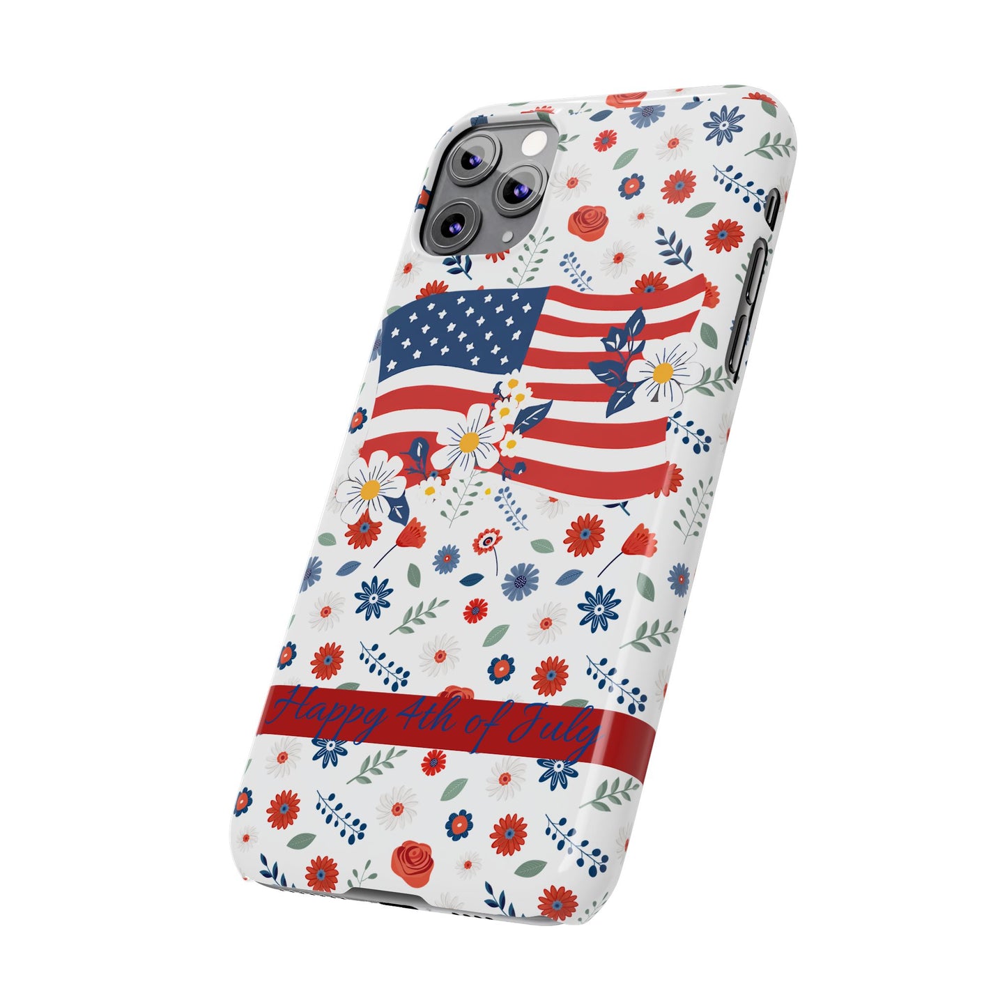 Patriotic Floral Phone Case, Slim Phone Case, USA Flag Case, Fourth of July Gift, Floral Design, Red White Blue Decor