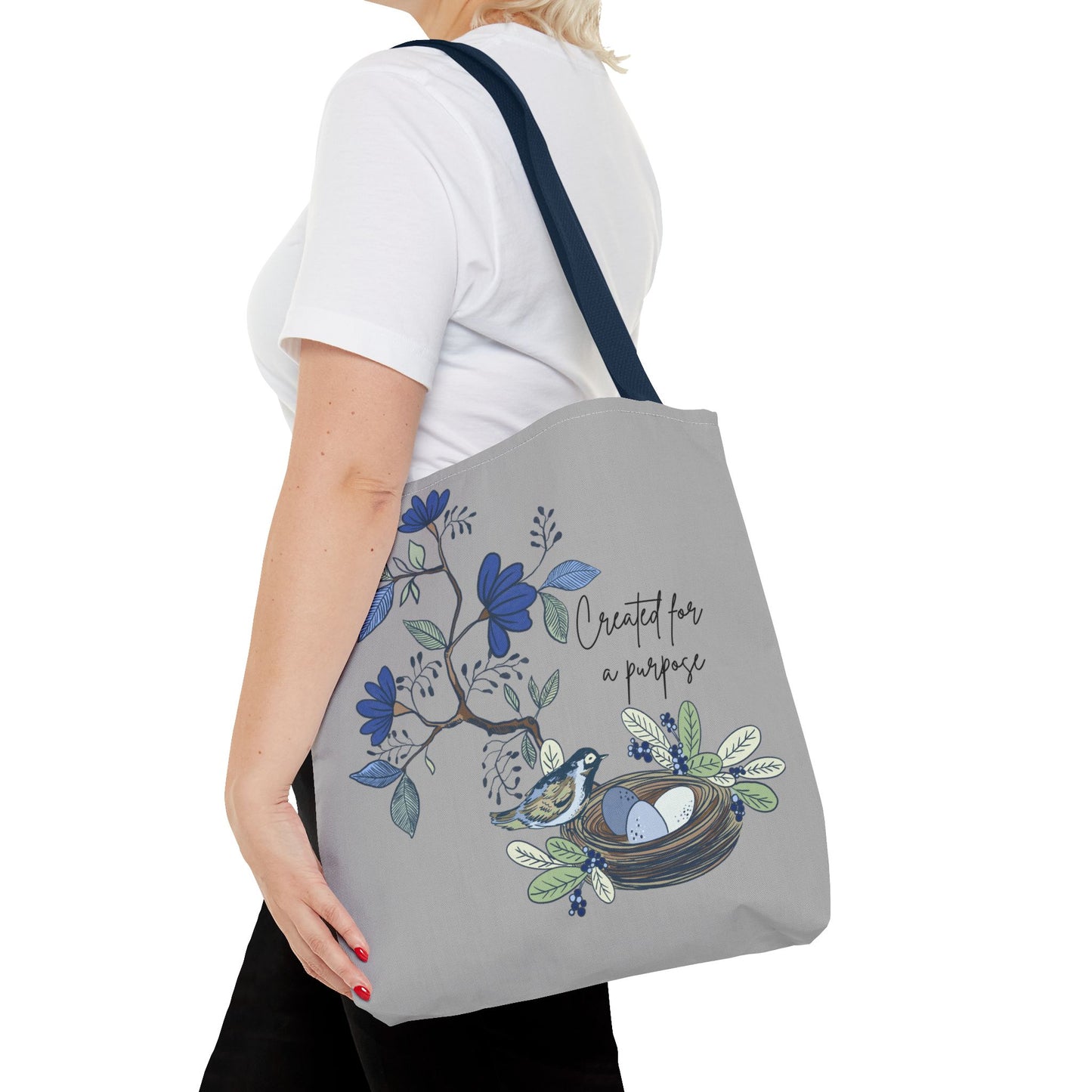 Faith Inspired Tote Bag - 'Created for a Purpose' Floral Design